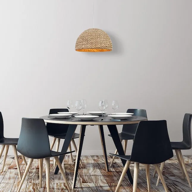 1-Light Plug In Swag Pendant Natural Woven Wicker, 22"w