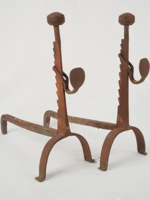 19th Century French Rotisserie Andirons with Hooks 20"