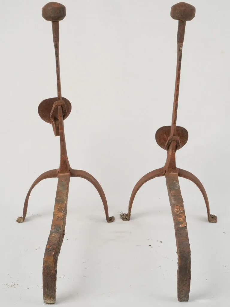 19th Century French Rotisserie Andirons with Hooks 20"