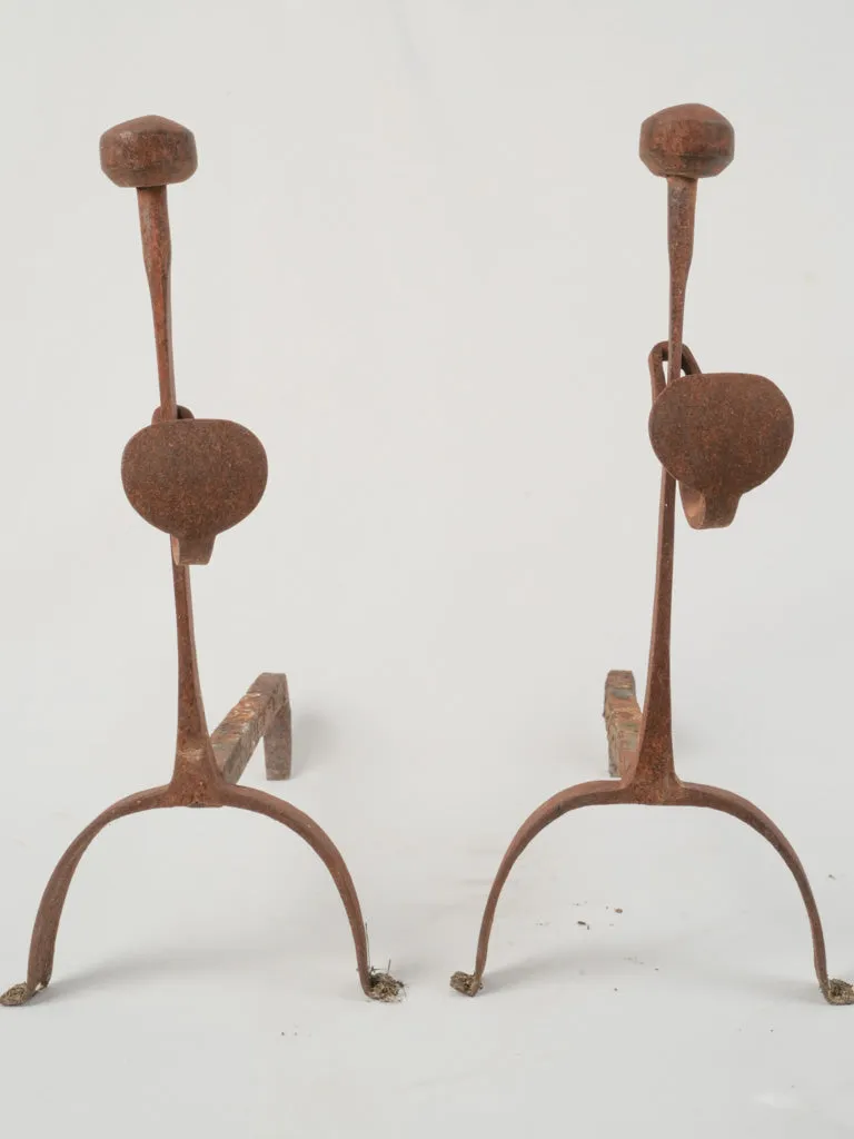 19th Century French Rotisserie Andirons with Hooks 20"