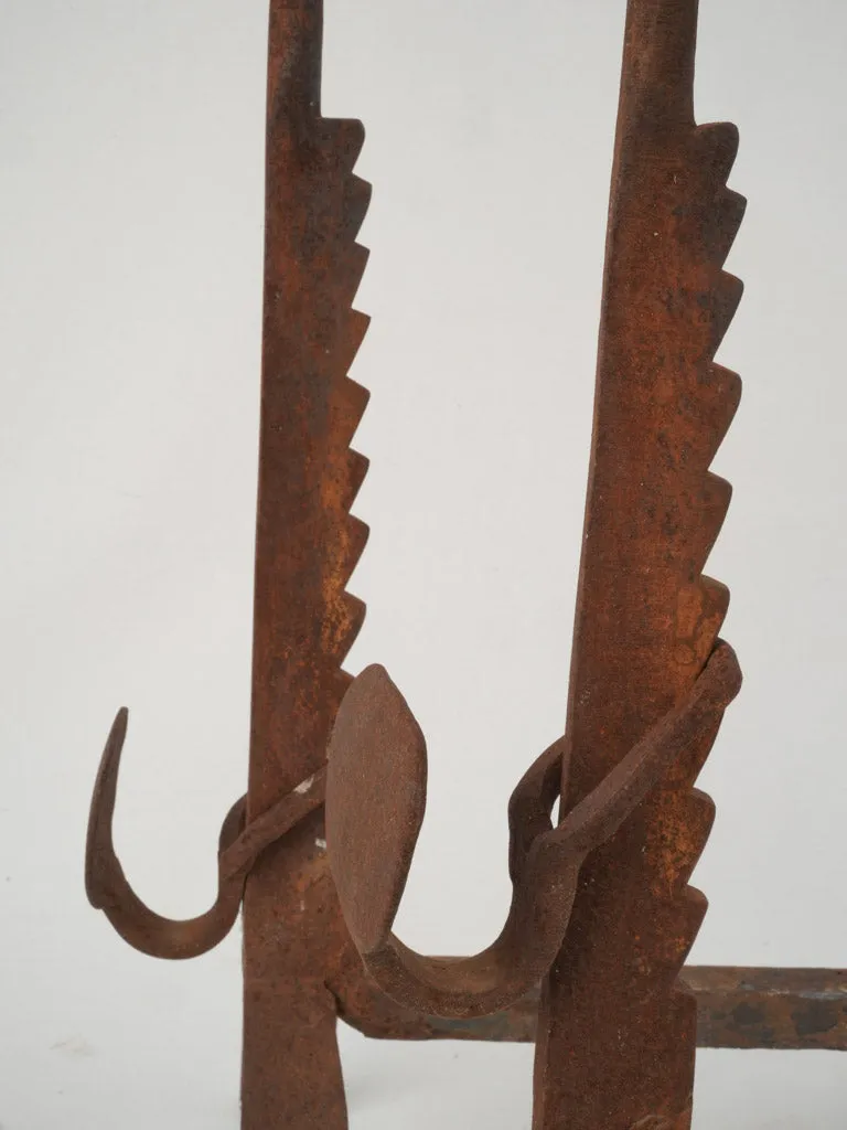19th Century French Rotisserie Andirons with Hooks 20"