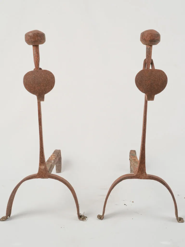 19th Century French Rotisserie Andirons with Hooks 20"