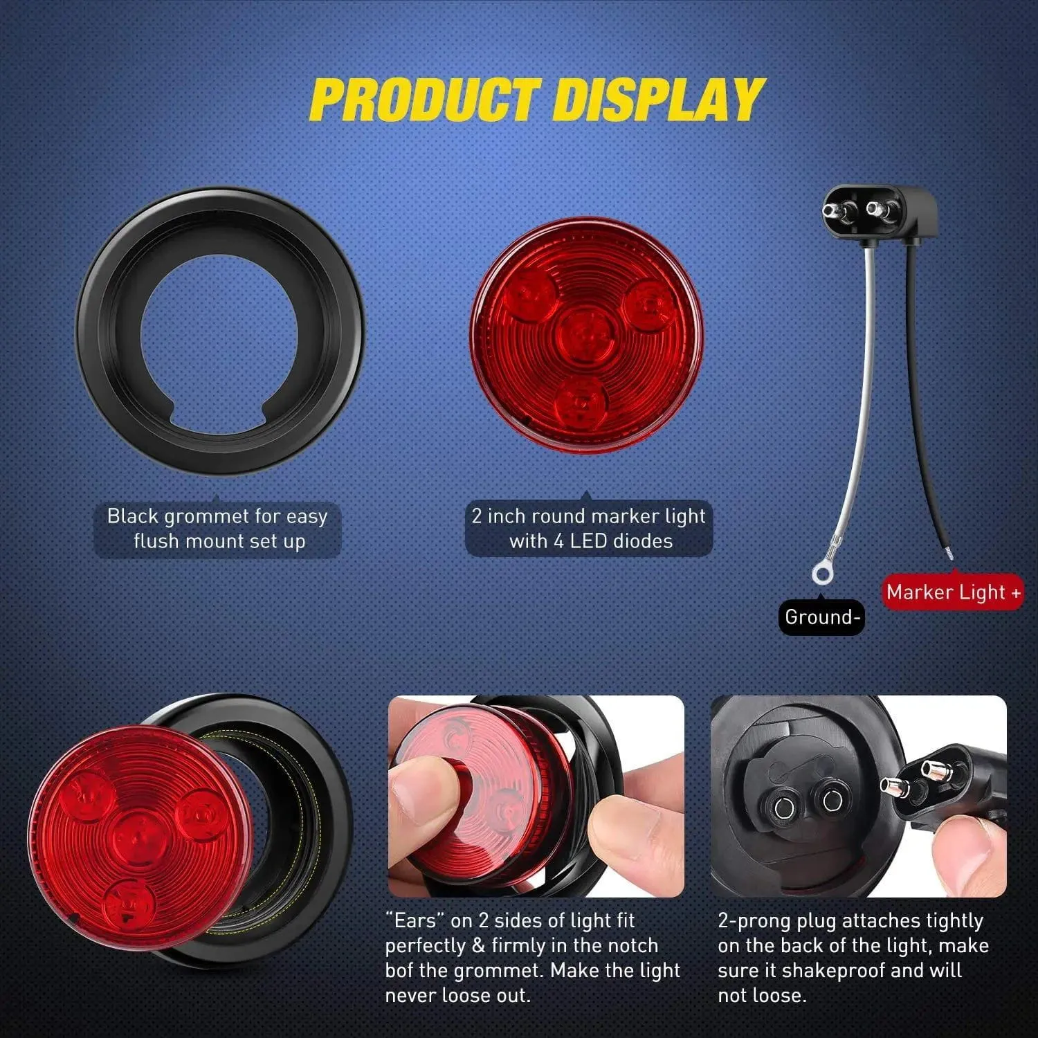 2 Inch Red Round Side Marker Light (5 Pcs)