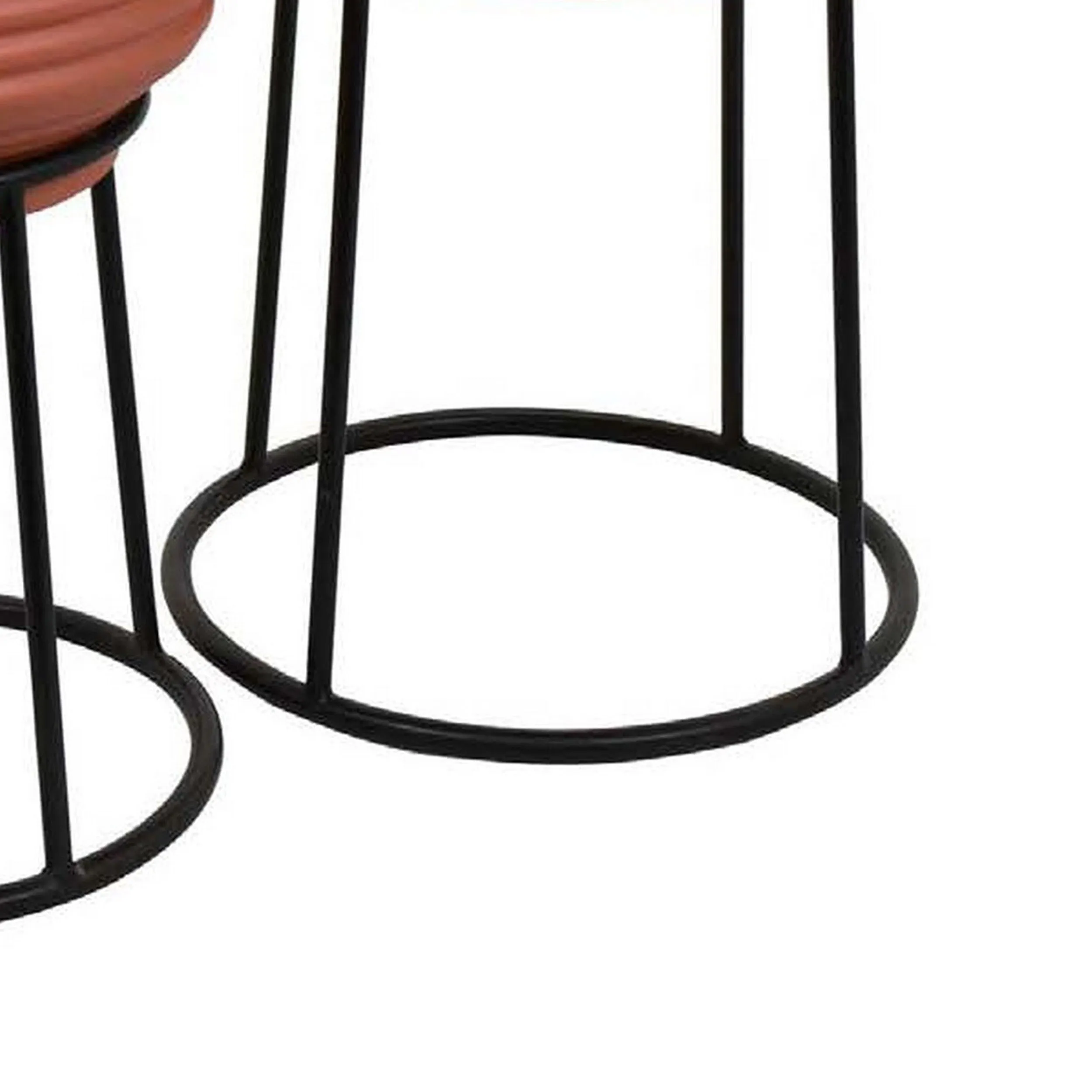 24 Inch Metal Planters with Stand, Set of 2, Terracotta and Black By Casagear Home