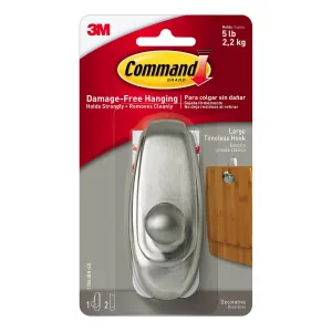 3M Command Timeless Large Brushed Nickel Hook 1 Hook/2 Strips 2.2 Kg