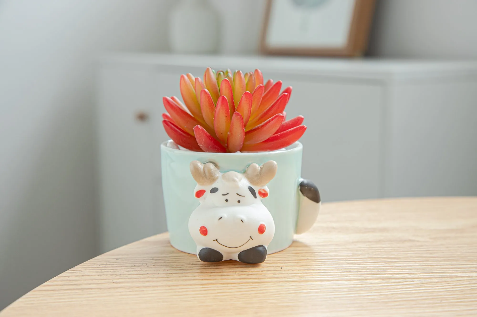 8.5 CM Cute Ceramic Succulent Garden Pots, Planter with Drainage and Attached Saucer -Plants Not Included (Blue)