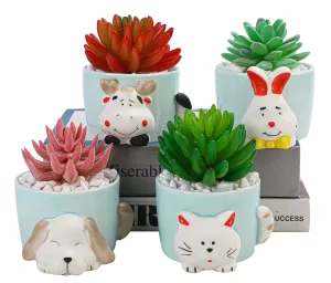 8.5 CM Cute Ceramic Succulent Garden Pots, Planter with Drainage and Attached Saucer -Plants Not Included (Blue)
