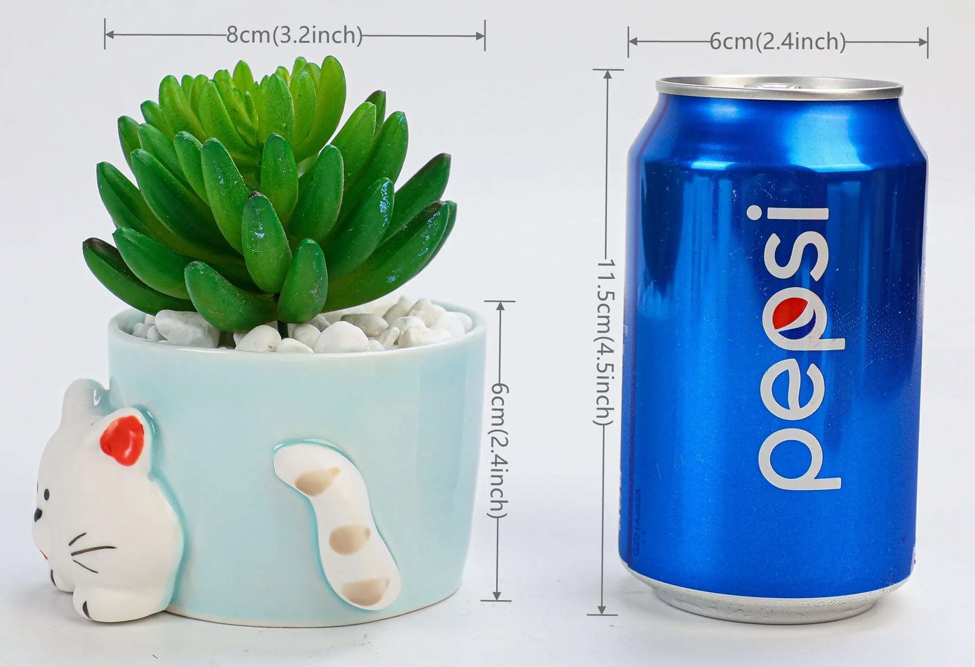 8.5 CM Cute Ceramic Succulent Garden Pots, Planter with Drainage and Attached Saucer -Plants Not Included (Blue)