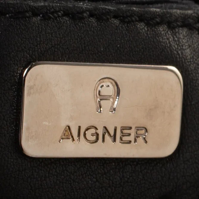 AIGNER Black Signature Canvas and Leather Tote