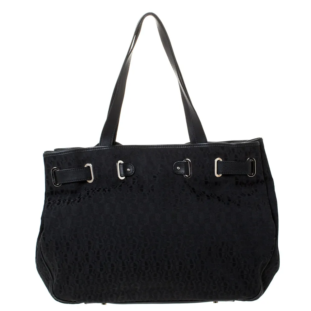 AIGNER Black Signature Canvas and Leather Tote