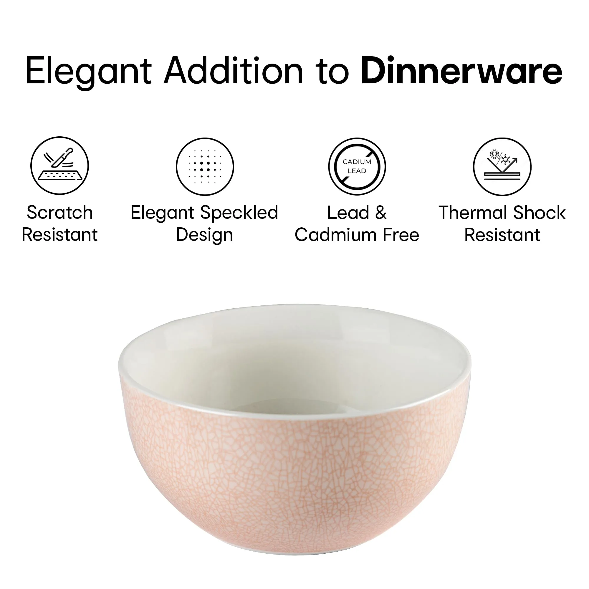 Anko 5.5" Bella Glazed Stoneware Bowls - Set of 4 | Premium Crockery for Dining Table Ideal for Serving Soup, Salad, Dessert | Designer Bowls for Home, Kitchen, Restaurant | Soft Pink