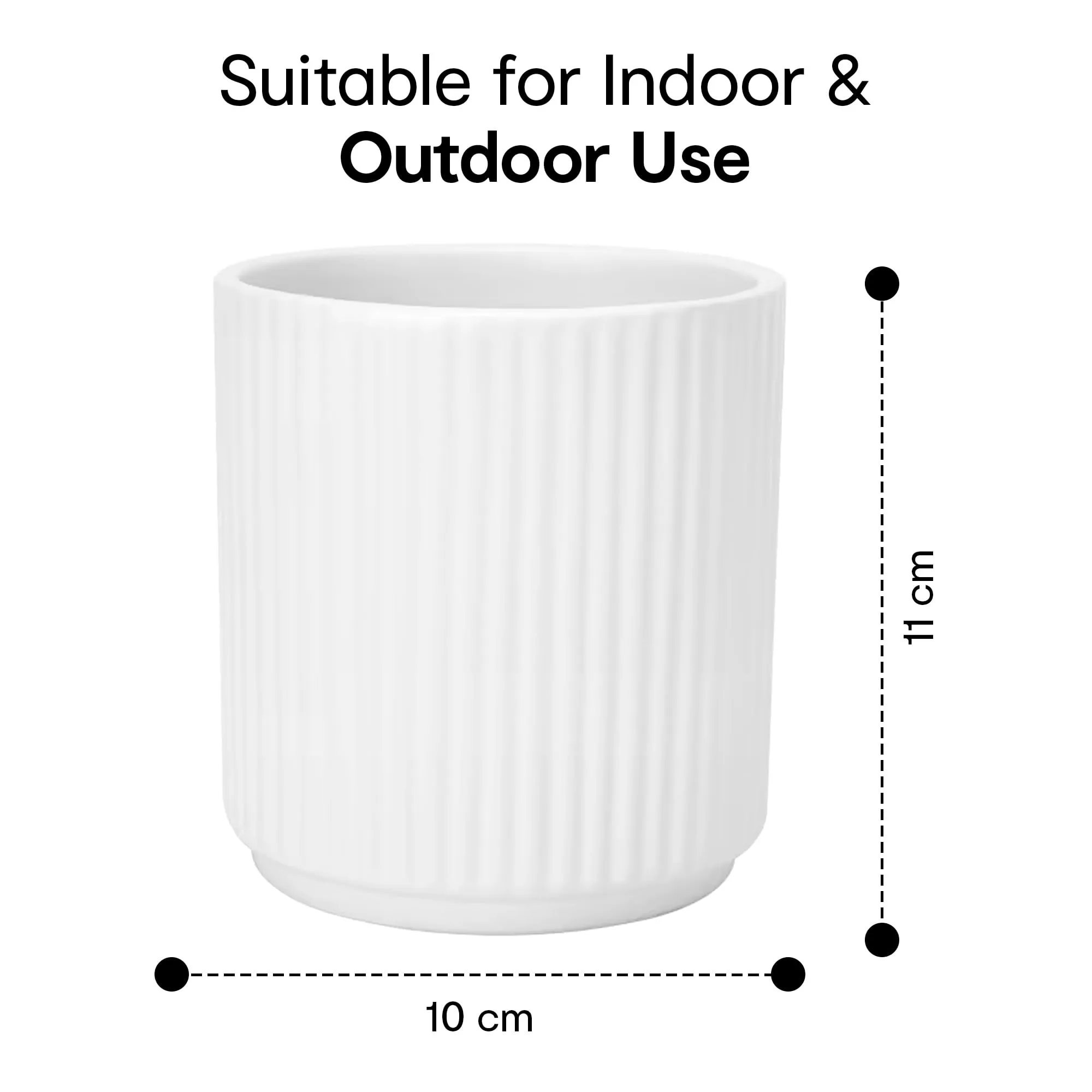 Anko White Linear Pot - Small | Ceramic Pot with Linear Design |Ideal for Indoor Plants |Planter for Home, Office, Garden, Balcony | Natural and Elegant| Drainage Hole| 11 Cm H X 10cm Dia. | 1 Piece