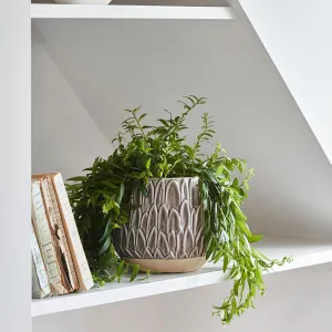 Arles Leaf Embossed Mocha Planter 20cm Height 22cm Dia