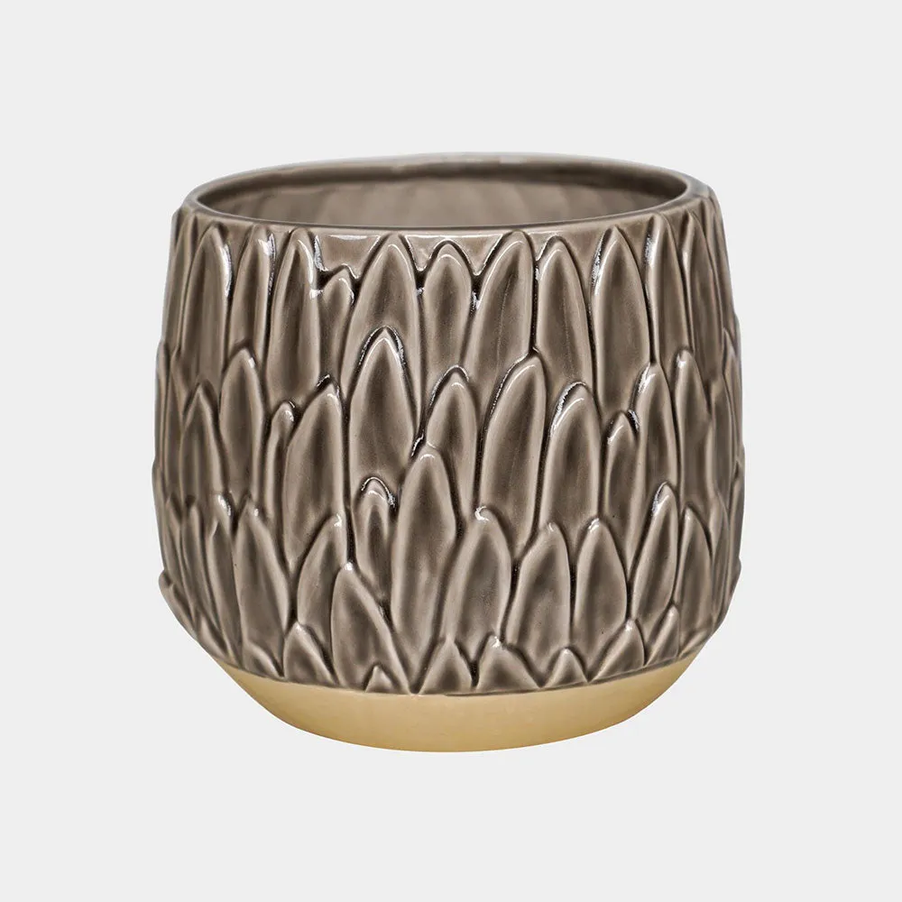 Arles Leaf Embossed Mocha Planter 20cm Height 22cm Dia