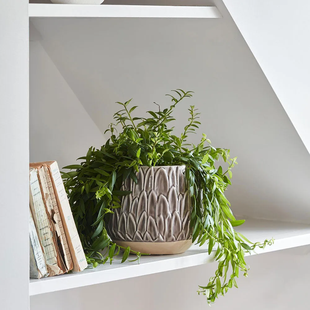 Arles Leaf Embossed Mocha Planter 20cm Height 22cm Dia