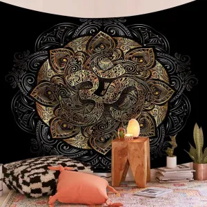 Black Om Indian Mandala Tapestry Psychedelic Wall Hanging Boho Decor