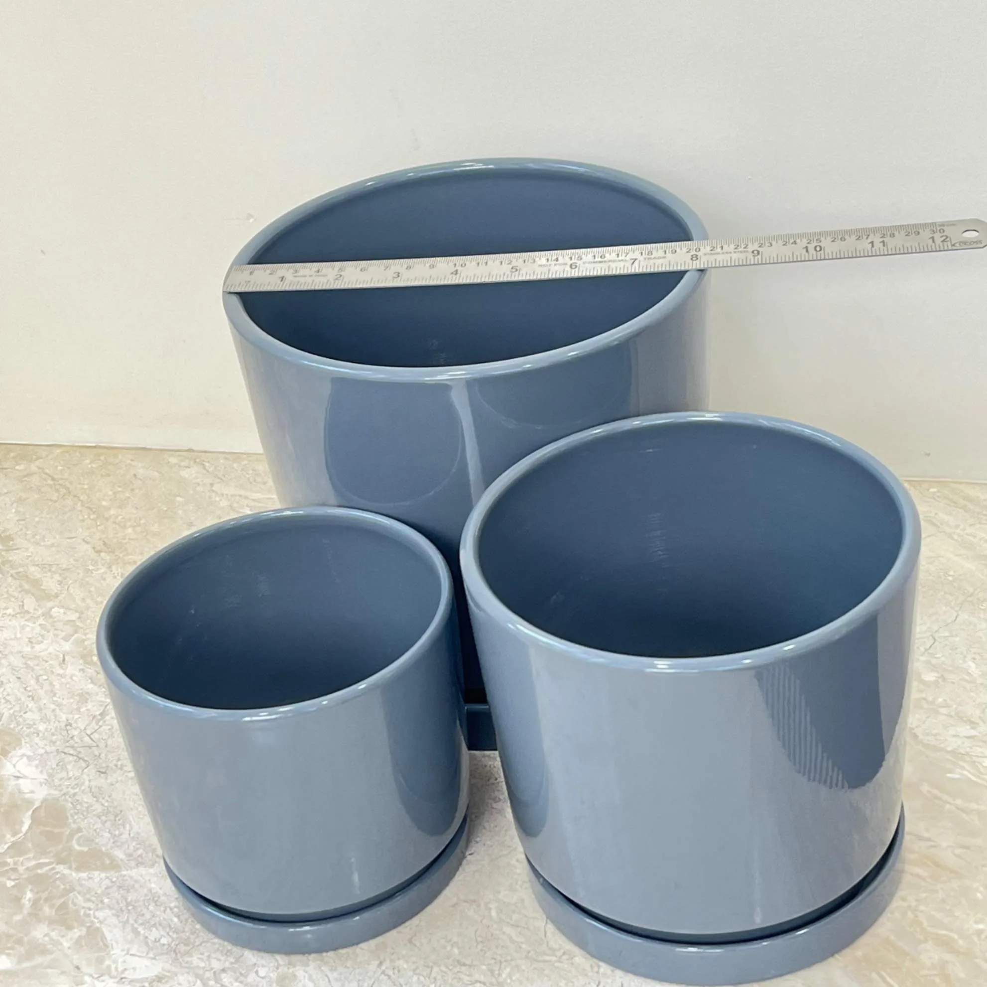 Blue Horizon Ceramic Planter Set Of 3