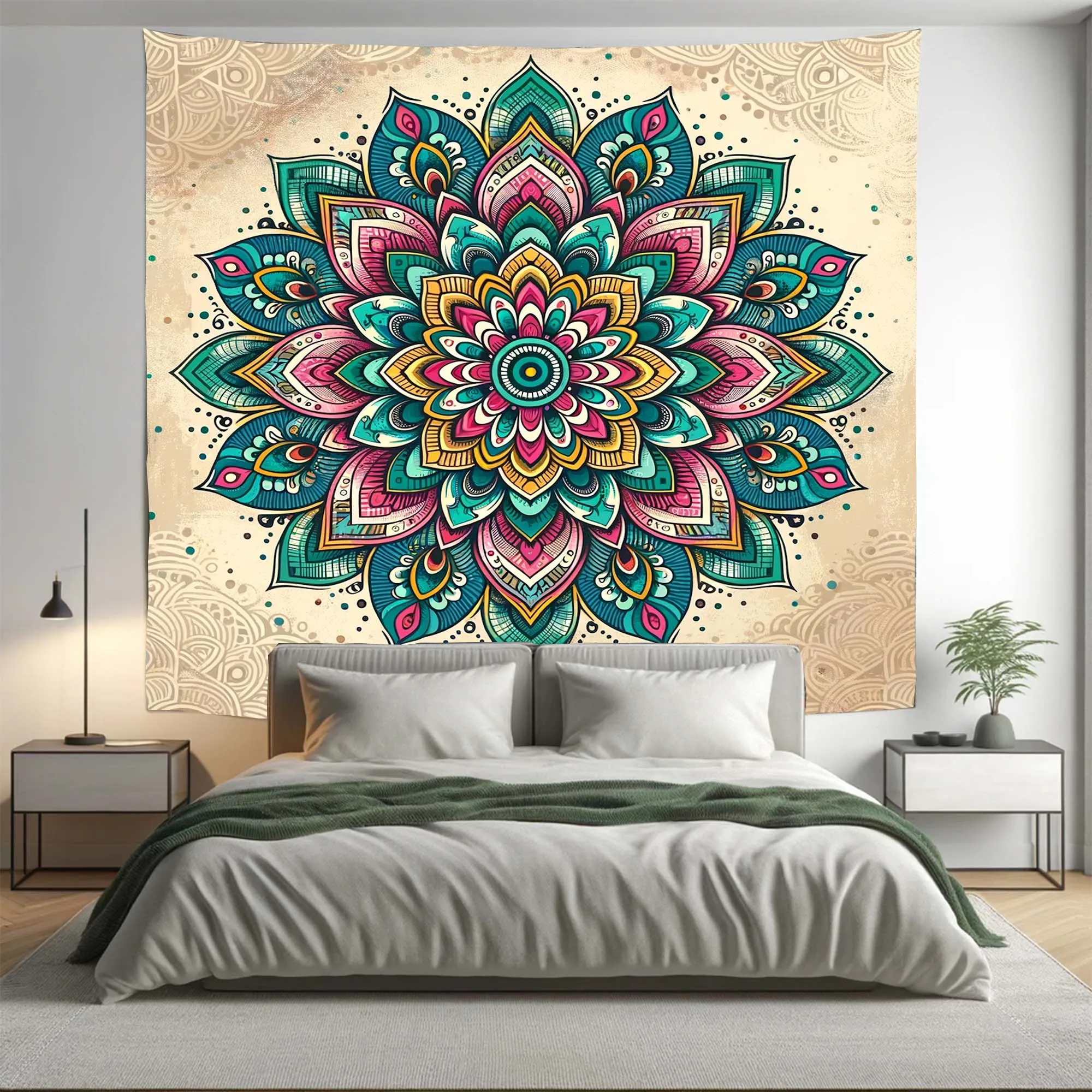 Bohemian Colourful Turquoise Floral Mandala Tapestry Psychedelic Wall Hanging Boho Decor