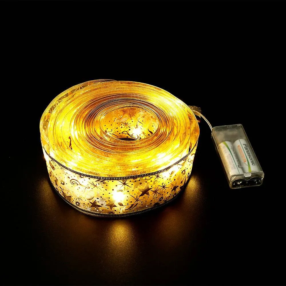 Christmas Decoration LED Ribbon Lights Christmas Tree Ornaments DIY Lace Bows String Lights Navidad Home Decors