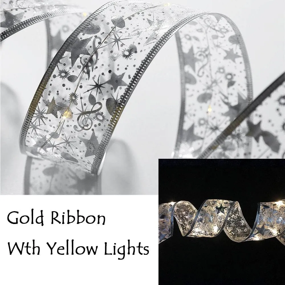 Christmas Decoration LED Ribbon Lights Christmas Tree Ornaments DIY Lace Bows String Lights Navidad Home Decors