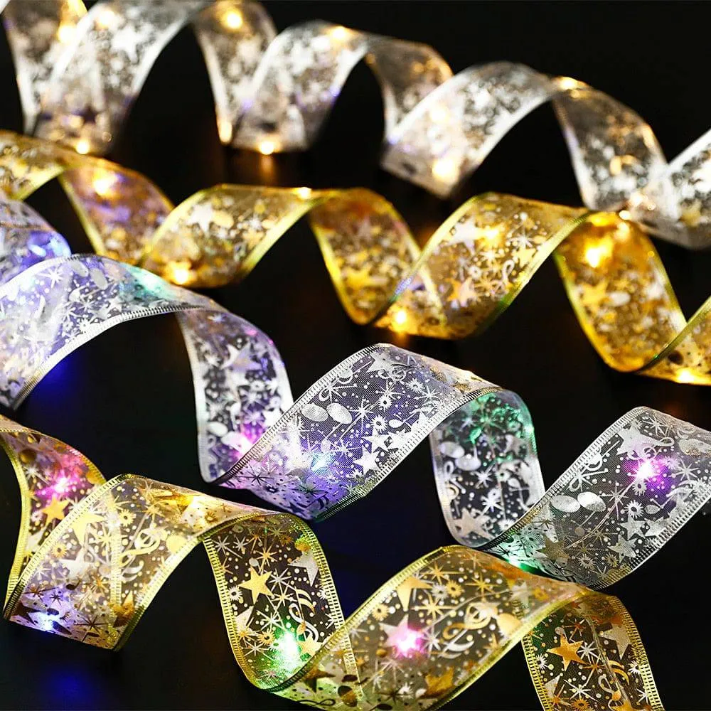 Christmas Decoration LED Ribbon Lights Christmas Tree Ornaments DIY Lace Bows String Lights Navidad Home Decors