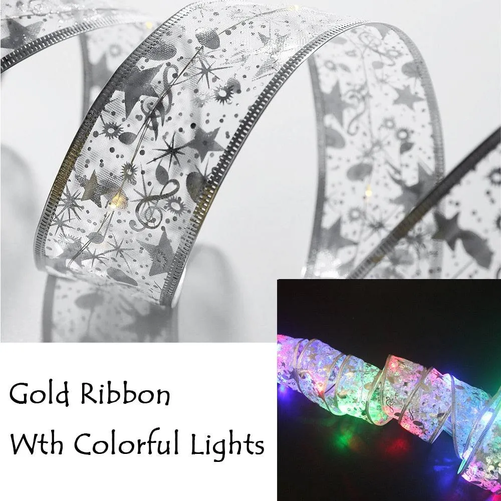 Christmas Decoration LED Ribbon Lights Christmas Tree Ornaments DIY Lace Bows String Lights Navidad Home Decors