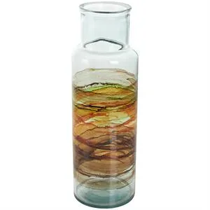 Clear Recycled Glass Abstract Vase with Swirled Colored Glass Bands - 6" X 6" X 22"