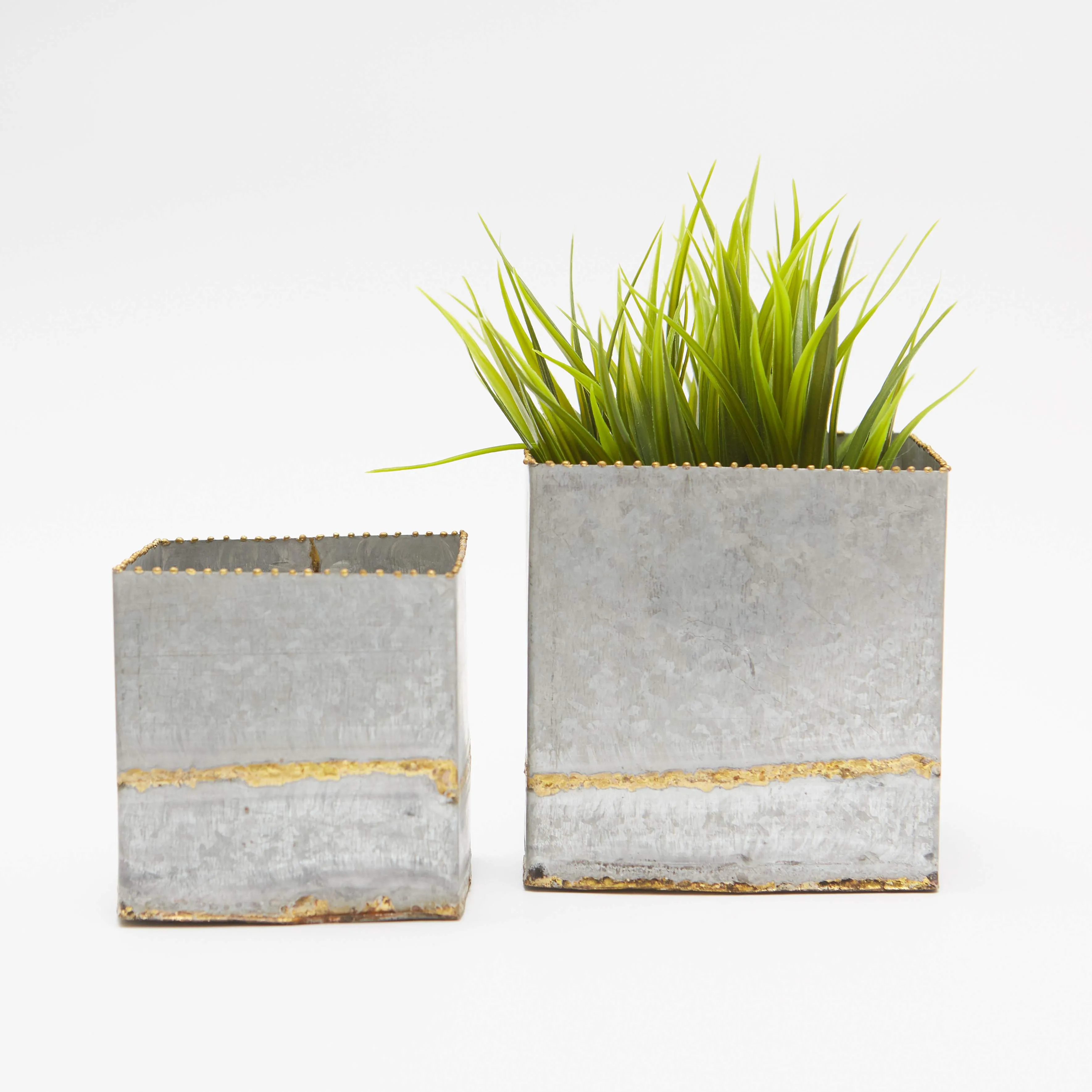 Decor - Square Galvanized Metal Planters - Set of 2