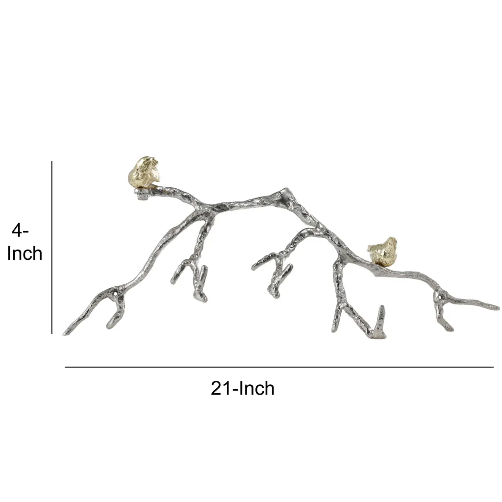 Decorative Wall Hook Branch Shaped with Birds Apogee, Silver and Gold - BM200603