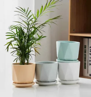 Diamond Glow Pastel Ceramic Planters with Saucers