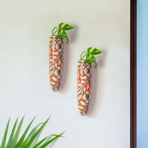 'Fiery Marigold' Handpainted Ceramic Wall Planter Pots (Set of 2)