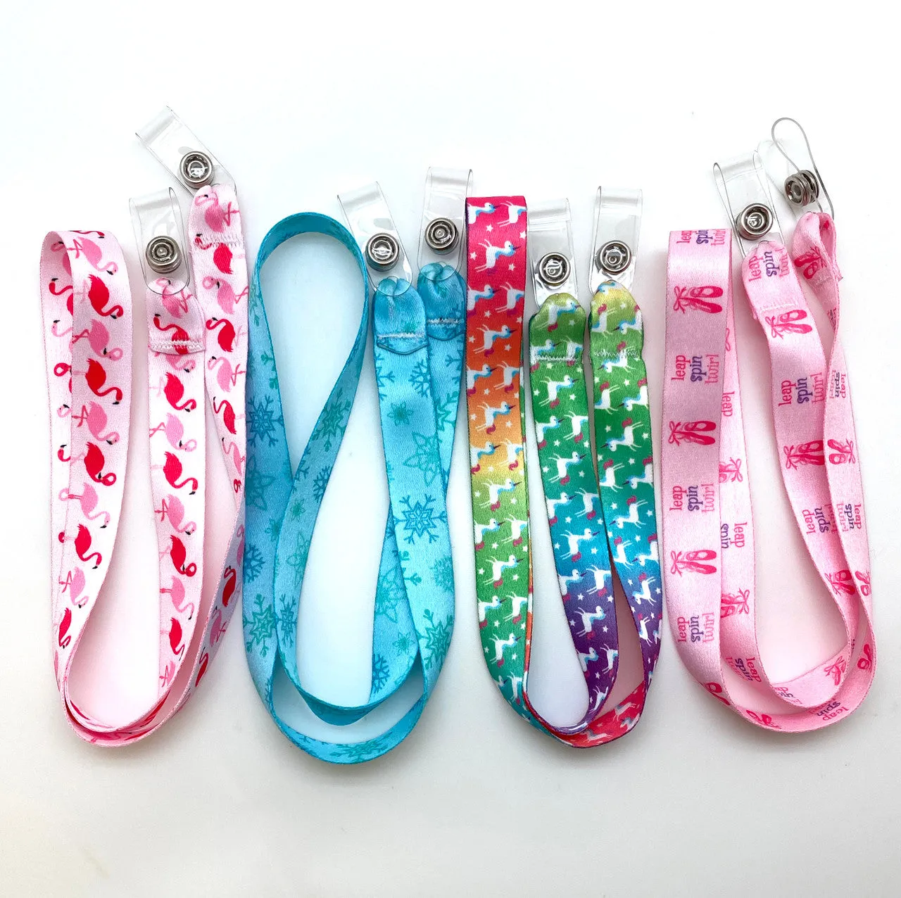 Frozen theme snowflakes Face mask holder lanyard 24" long  with vinyl  snap fittings printed on 5/8" Ultra Lanyard fabric