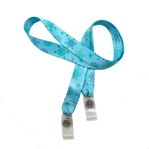 Frozen theme snowflakes Face mask holder lanyard 24" long  with vinyl  snap fittings printed on 5/8" Ultra Lanyard fabric