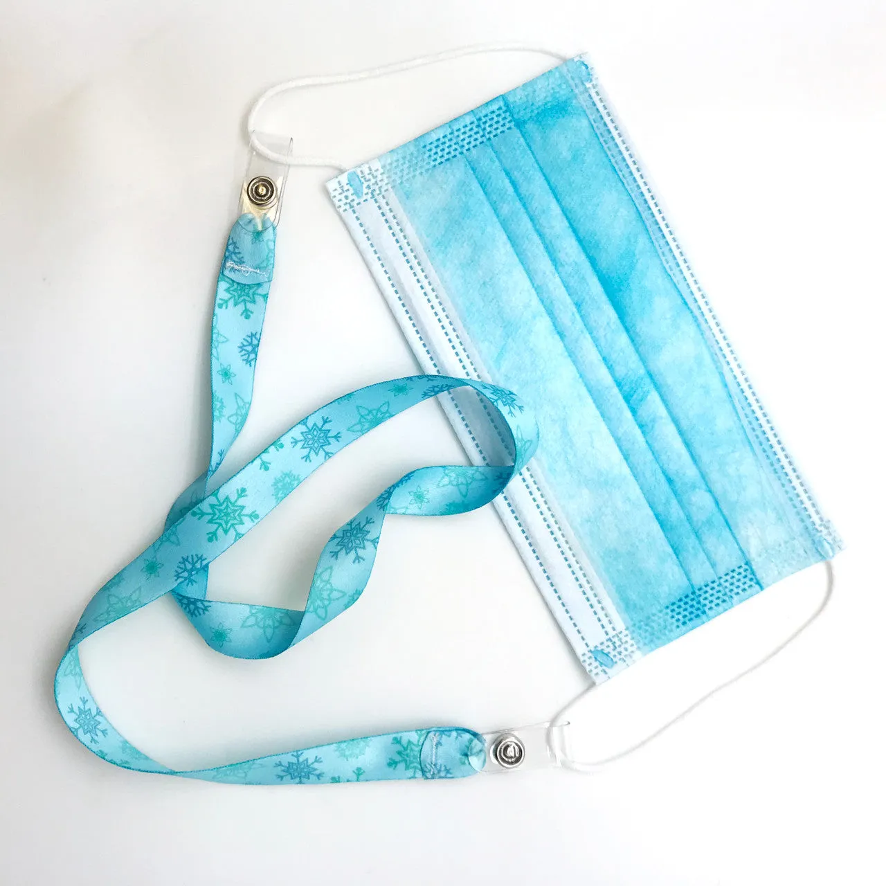 Frozen theme snowflakes Face mask holder lanyard 24" long  with vinyl  snap fittings printed on 5/8" Ultra Lanyard fabric