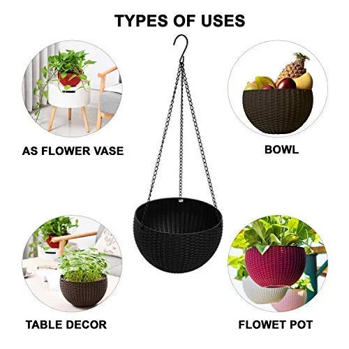 Go Hooked Plastic Hanging Pot, Multicolour, Pot Diameter -7.1 Inch, Pot Height -4.8 Inch, Pot Thickness -3 mm, Chain Length -13 inch Approx., 5 Pieces