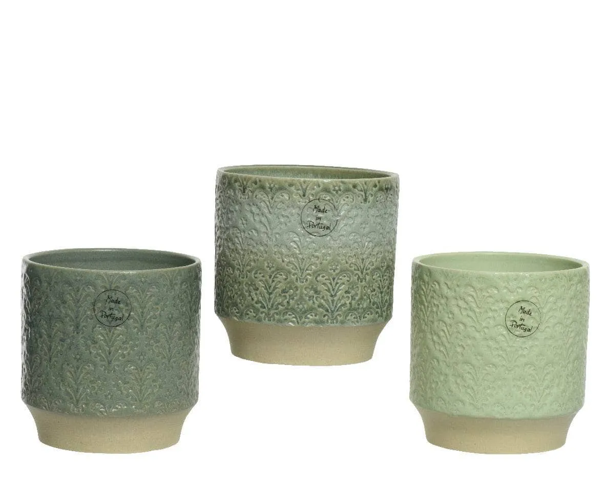 Green Embossed Stoneware Planter - Assorted