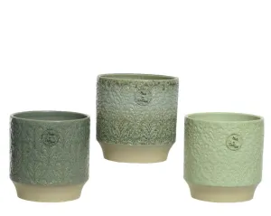 Green Embossed Stoneware Planter - Assorted