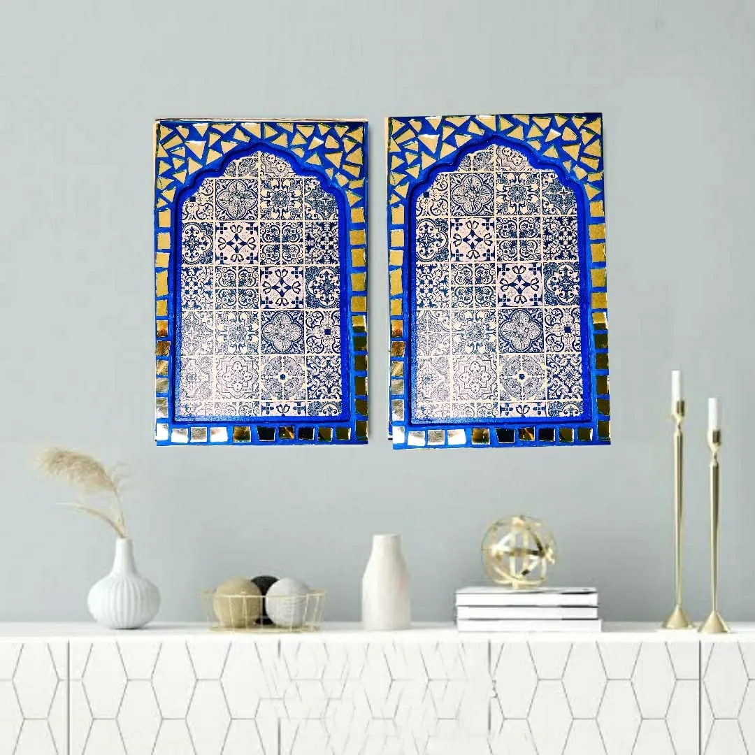 HANDMADE BUZZ Handcrafted Jharokas for Home Decor, Living Room, Bedroom, Wall Hanging Jharokha, MDF Wooden Wall Panel, Antique | Size 12 x 8 Inches | Pack of 2