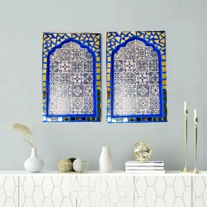 HANDMADE BUZZ Handcrafted Jharokas for Home Decor, Living Room, Bedroom, Wall Hanging Jharokha, MDF Wooden Wall Panel, Antique | Size 12 x 8 Inches | Pack of 2