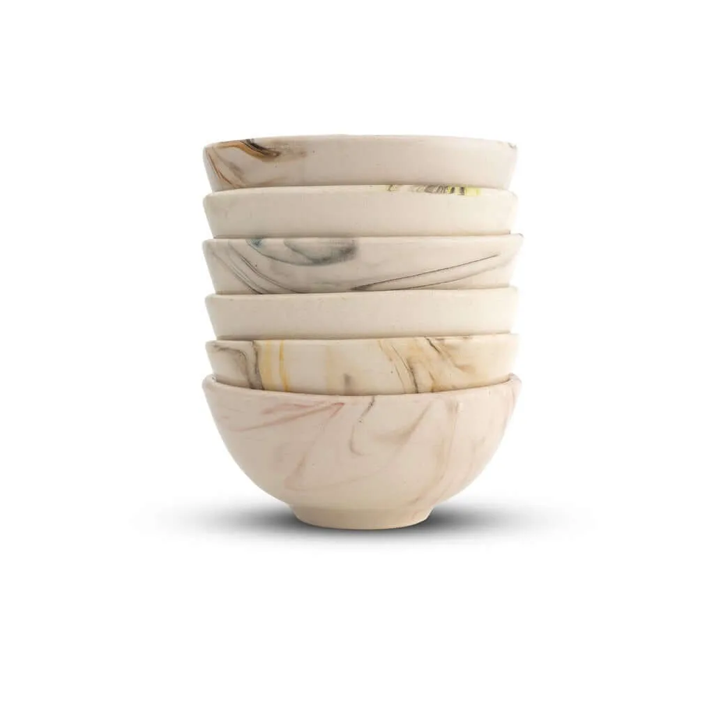 Handmade Ceramic Bowls Set of 6 Mocha - Snack & Dip Bowls