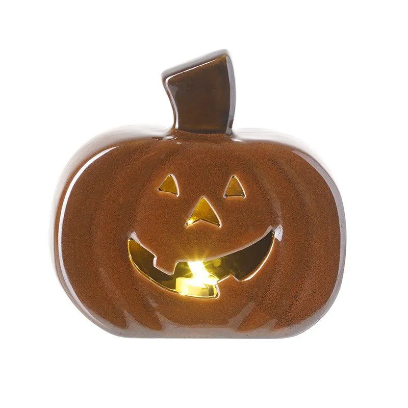 Heaven Sends Dark Orange Ceramic Light Up Pumpkin