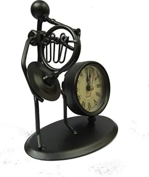 Jamboree Decoration French Horn Crafts Figurines Wrought Iron Metal Band Musicians Clocks Watches Stage Adornment Handicraft Furnishing Model