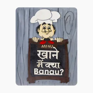 Khane Me Kya Banau Hand-Painted Fridge Magnet - Grey