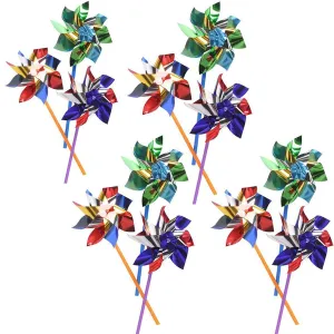 Kicko Colorful Metallic Pinwheels  Pack of 12 Windmills with Stick for Kids and Adults