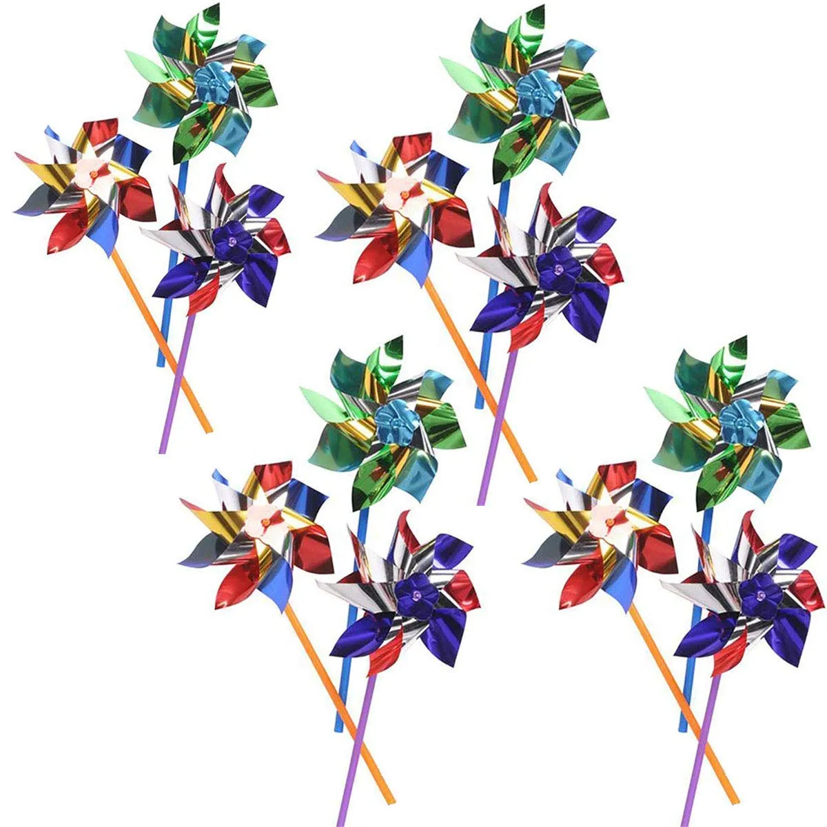 Kicko Colorful Metallic Pinwheels  Pack of 12 Windmills with Stick for Kids and Adults