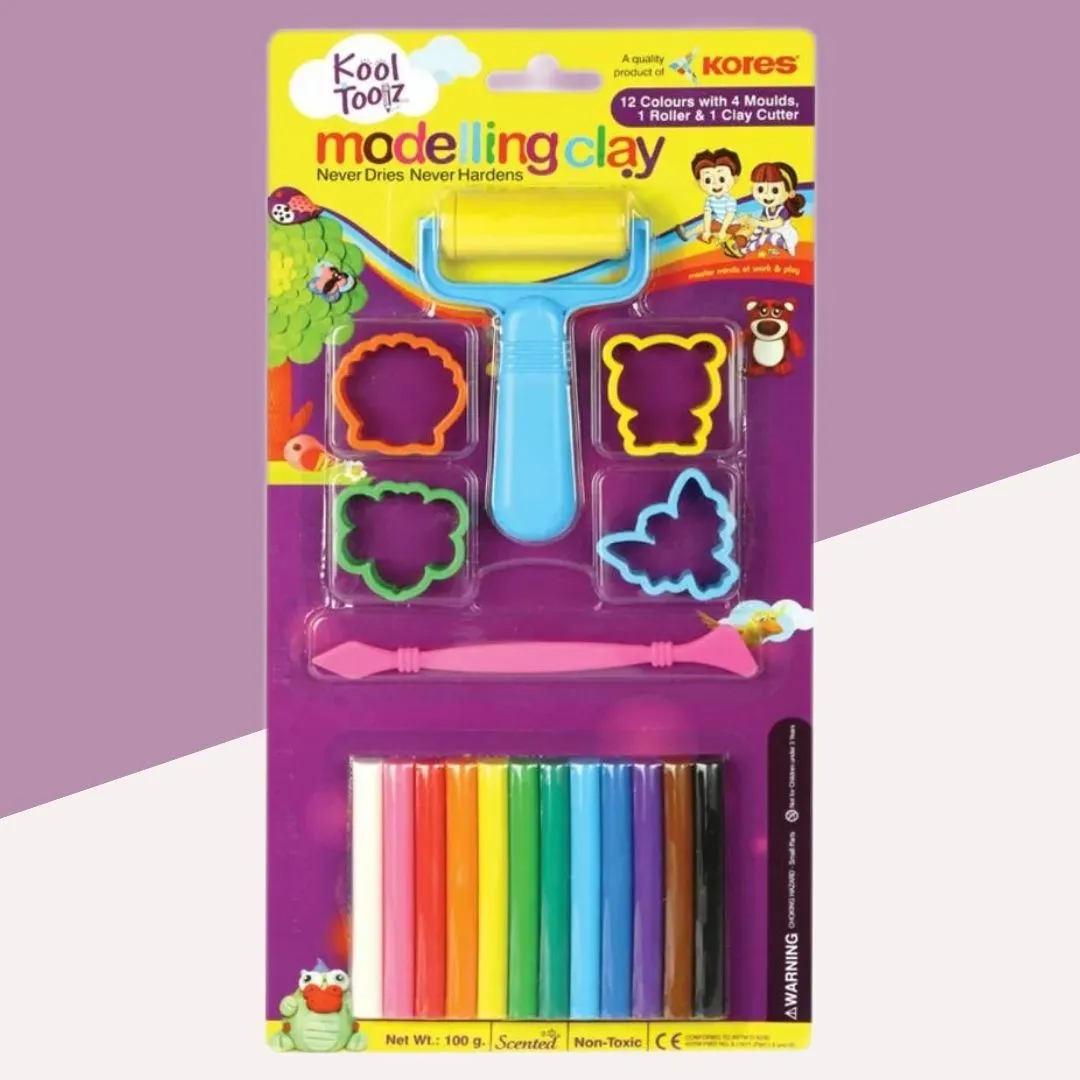 Kores Modelling Clay - 100 gm :  Vibrant Colours With Moulds, Roller & Cutter ( Pack of 1 )