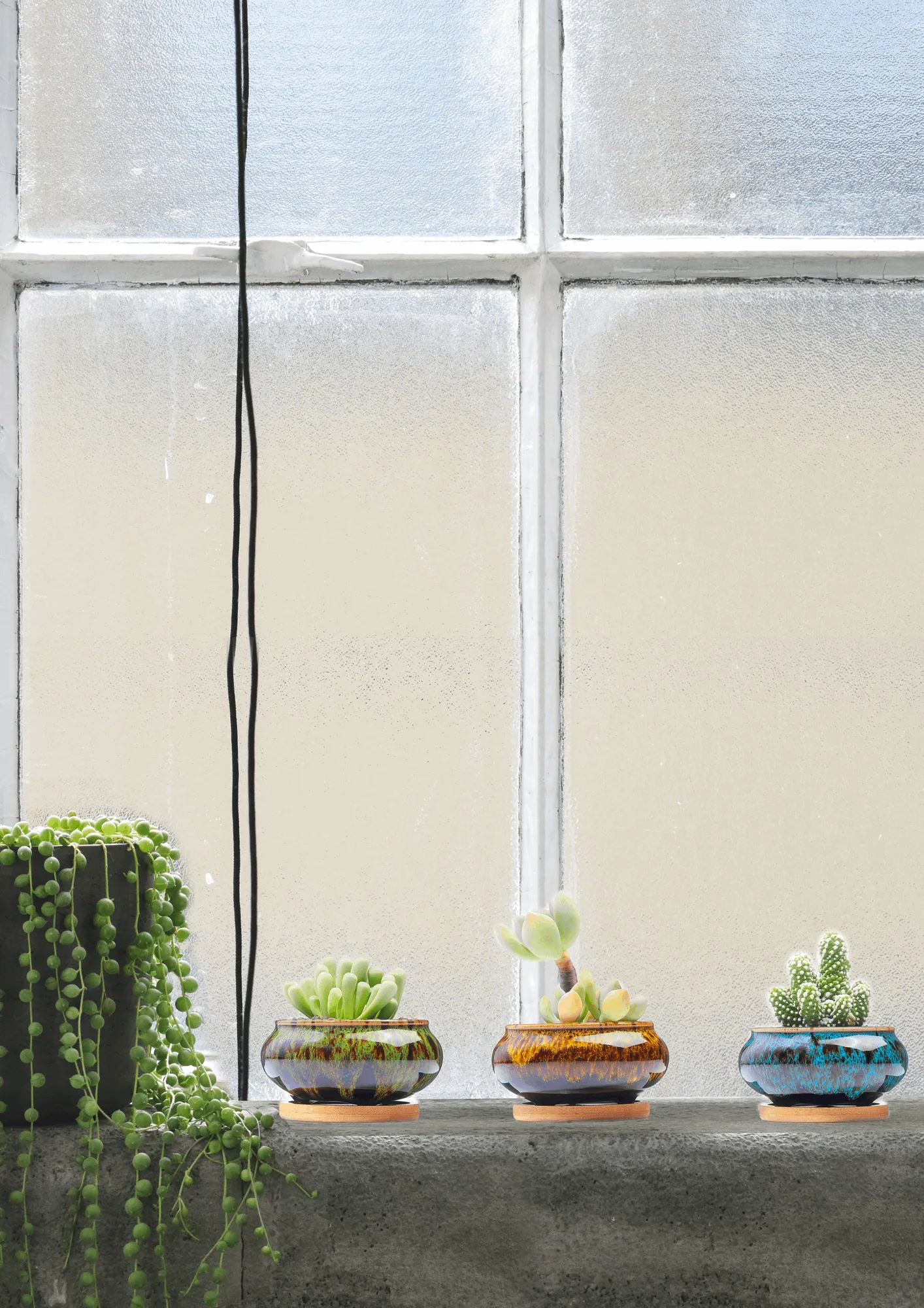 LAMDAWN Cute Ceramic Succulent Garden Pots, Planter with Drainage and Attached Saucer, Set of 5 -Plants Not Included (Burner )