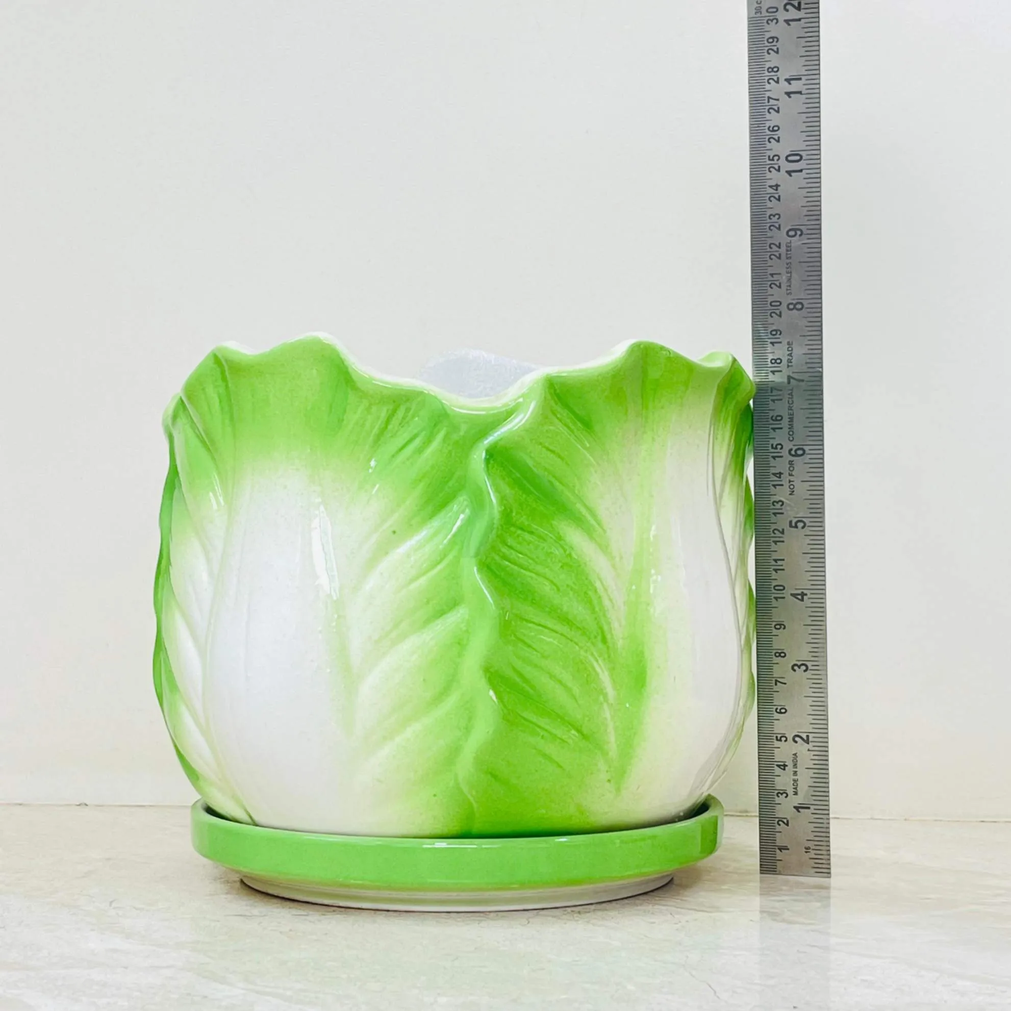 Leafy Scalloped Ceramic Planter Set Of 3