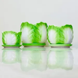 Leafy Scalloped Ceramic Planter Set Of 3