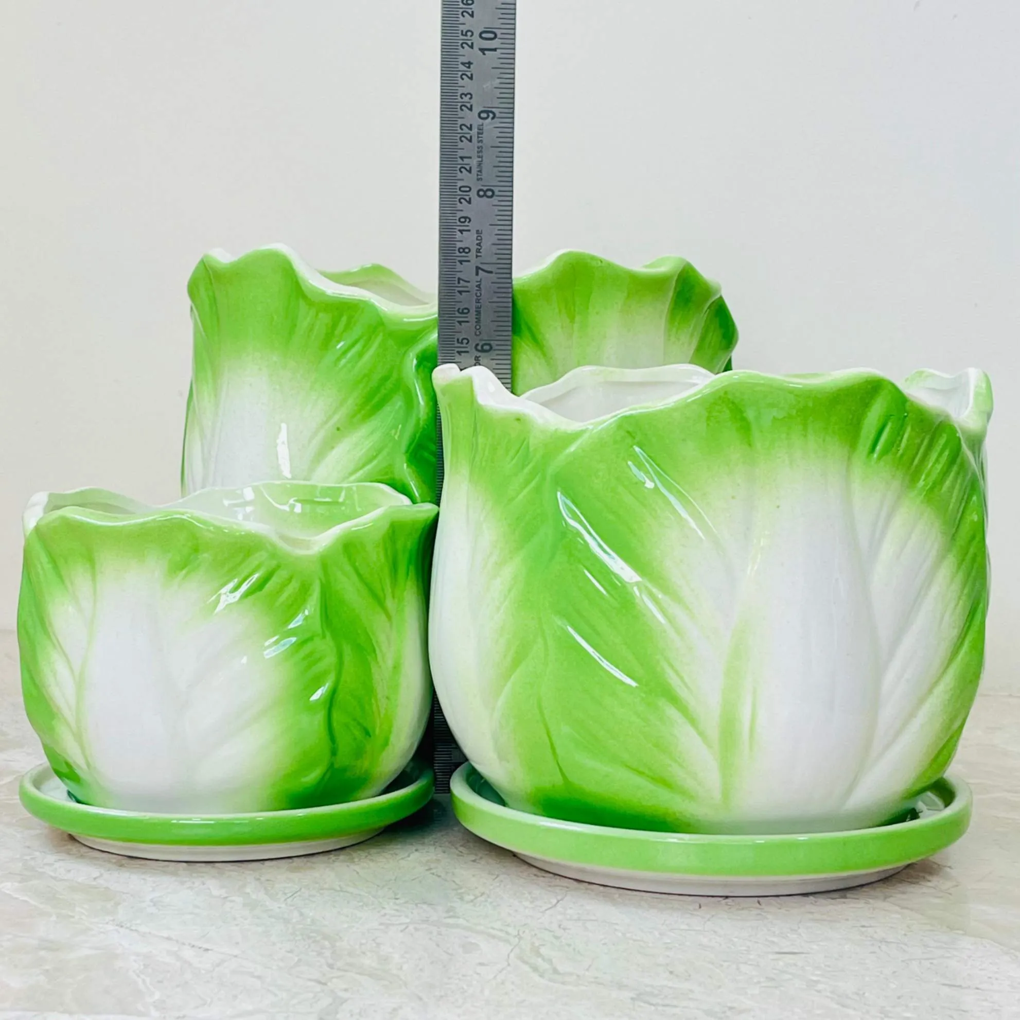 Leafy Scalloped Ceramic Planter Set Of 3